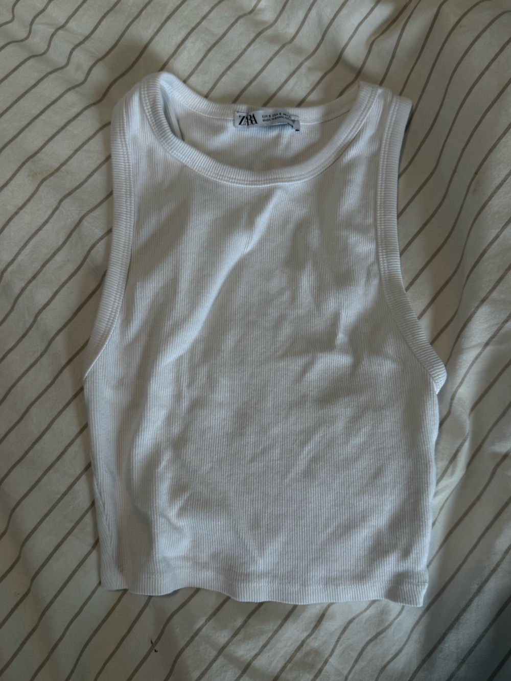 Zara White Ribbed Crop Tank